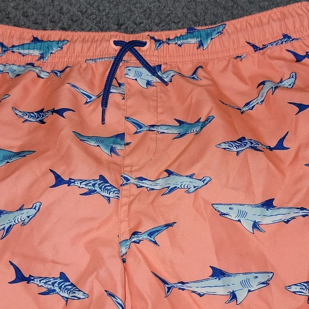 Lands End Boys Shark Printed Volley Swim Trunks Shorts Size L (14H-16H)